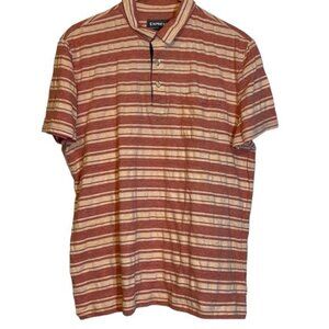 Express Striped Collar Polo Shirt Heather Red Quality Fit Size Large EUC #6626